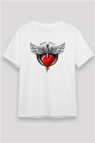Bon Jovi Beyaz Unisex Tişört T-Shirt - TişörtFabrikası
