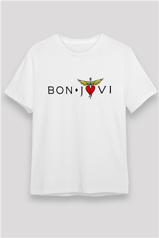 Bon Jovi Beyaz Unisex Tişört T-Shirt - TişörtFabrikası