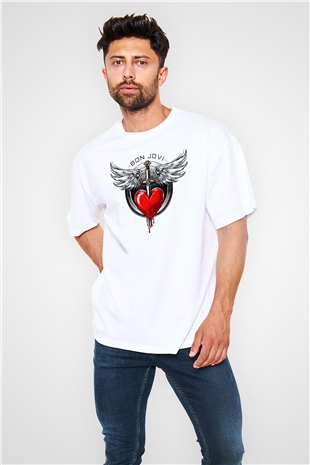 Bon Jovi Beyaz Oversize Tişört Oversize T-shirt - TişörtFabrikası