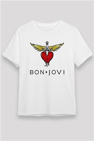 Bon Jovi Beyaz Unisex Tişört T-Shirt - TişörtFabrikası