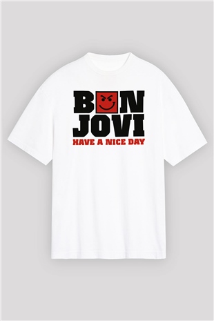 Bon Jovi Have A Nice Day Beyaz Oversize Tişört Oversize T-shirt - TişörtFabrikası