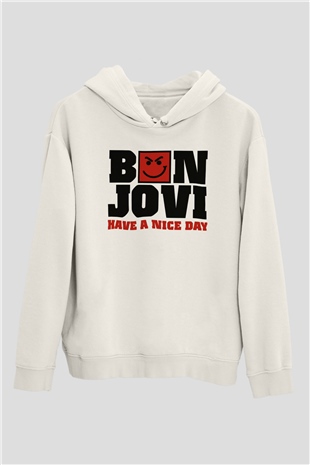 Bon Jovi Have A Nice Day Beyaz Unisex Kapüşonlu Sweatshirt