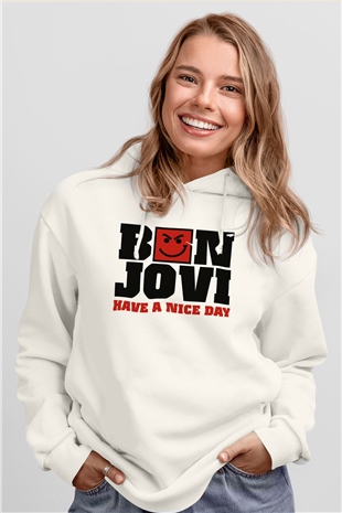 Bon Jovi Have A Nice Day Beyaz Unisex Kapüşonlu Sweatshirt