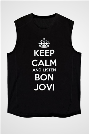 Bon Jovi Keep Calm And Listen To Siyah Unisex Kolsuz Tişört