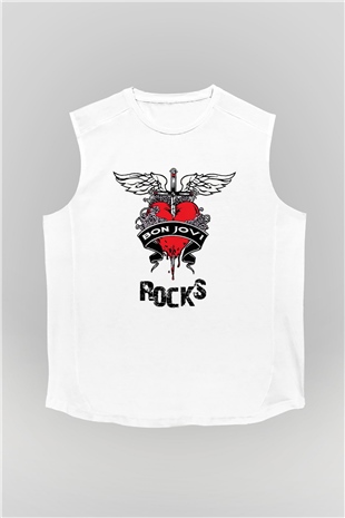 Bon Jovi Rocks Beyaz Unisex Kolsuz Tişört