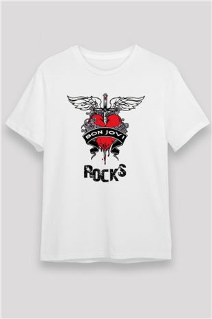 Bon Jovi Rocks Beyaz Unisex Tişört T-Shirt - TişörtFabrikası