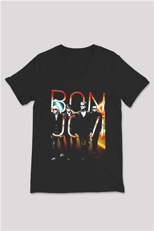 Bon Jovi Siyah Unisex V Yaka Tişört
