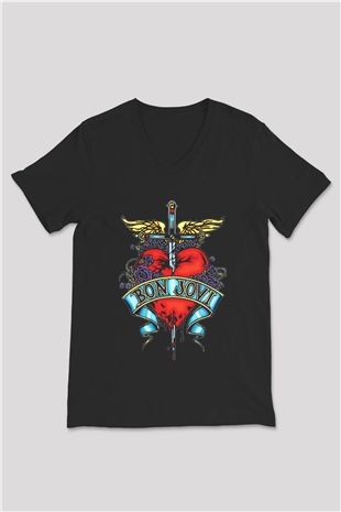 Bon Jovi Siyah Unisex V Yaka Tişört