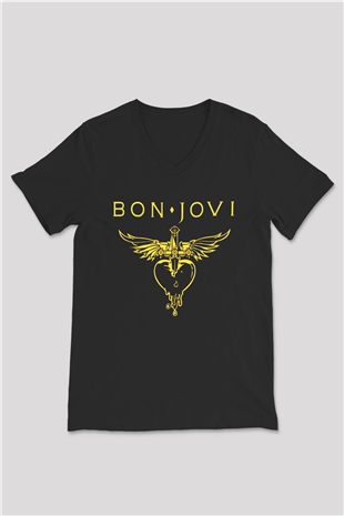 Bon Jovi Siyah Unisex V Yaka Tişört T-Shirt