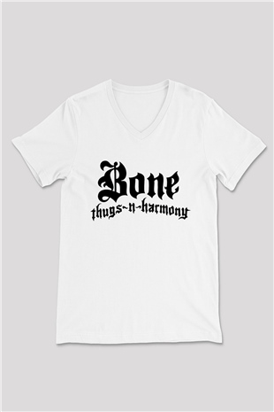 Bone Thugs-n-Harmony Beyaz Unisex V Yaka Tişört T-Shirt