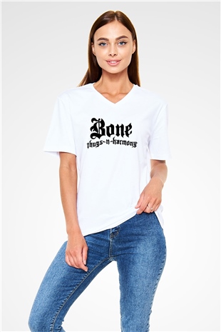 Bone Thugs-n-Harmony Beyaz Unisex V Yaka Tişört T-Shirt