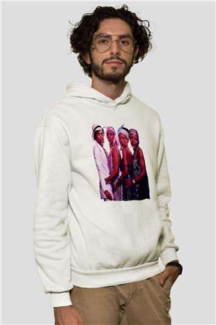 Boney M Baskılı Beyaz Unisex Kapüşonlu Sweatshirt