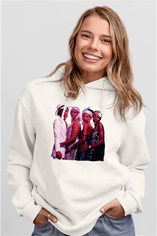 Boney M Baskılı Beyaz Unisex Kapüşonlu Sweatshirt