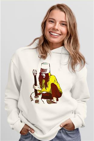 Boney M Baskılı Beyaz Unisex Kapüşonlu Sweatshirt