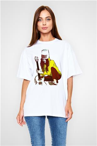 Boney M Baskılı Beyaz Unisex Oversize Tişört - Tshirt