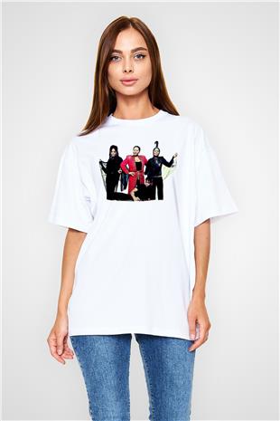 Boney M Baskılı Beyaz Unisex Oversize Tişört - Tshirt