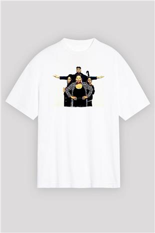 Boney M Baskılı Beyaz Unisex Oversize Tişört - Tshirt