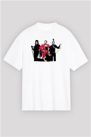 Boney M Baskılı Beyaz Unisex Oversize Tişört - Tshirt