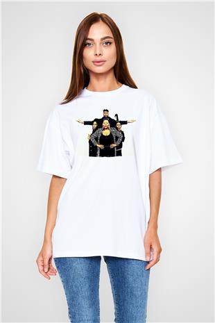 Boney M Baskılı Beyaz Unisex Oversize Tişört - Tshirt