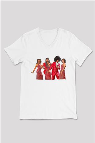 Boney M Baskılı Beyaz Unisex V Yaka Tişört - Tshirt