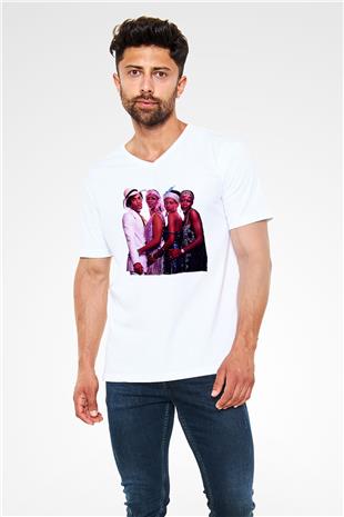 Boney M Baskılı Beyaz Unisex V Yaka Tişört - Tshirt