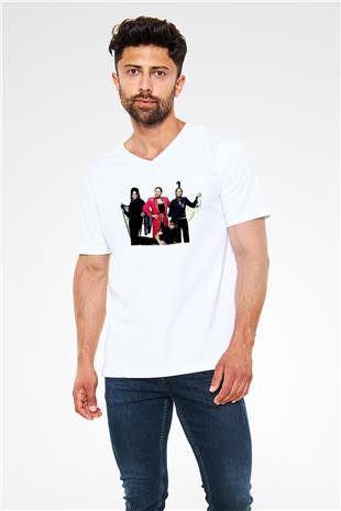 Boney M Baskılı Beyaz Unisex V Yaka Tişört - Tshirt