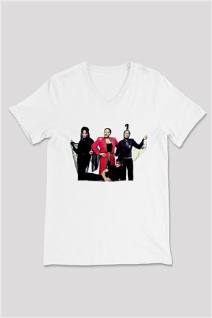 Boney M Baskılı Beyaz Unisex V Yaka Tişört - Tshirt