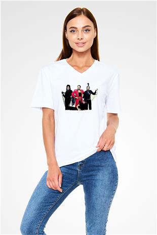 Boney M Baskılı Beyaz Unisex V Yaka Tişört - Tshirt