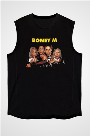 Boney M Baskılı Unisex Siyah Kolsuz Tişört - Tshirt