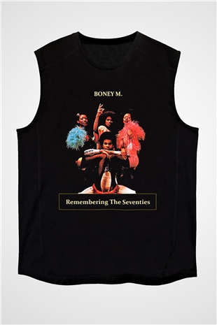 Boney M Baskılı Unisex Siyah Kolsuz Tişört - Tshirt