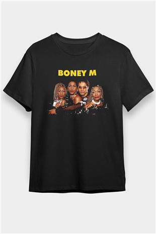 Boney M Baskılı Unisex Siyah Tişört - Tshirt