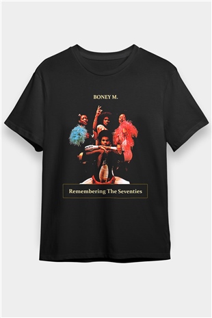 Boney M Baskılı Unisex Siyah Tişört - Tshirt