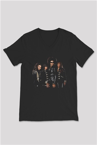 Boney M Baskılı Unisex Siyah V Yaka Tişört - Tshirt