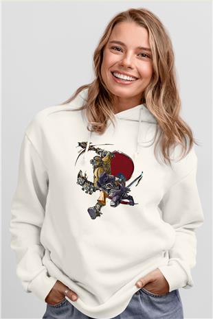 Borderlands Baskılı Beyaz Unisex Kapüşonlu Sweatshirt