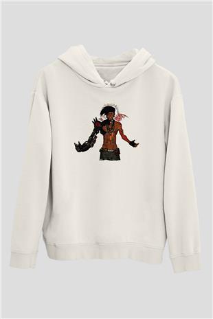 Borderlands Baskılı Beyaz Unisex Kapüşonlu Sweatshirt