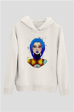 Borderlands Baskılı Beyaz Unisex Kapüşonlu Sweatshirt