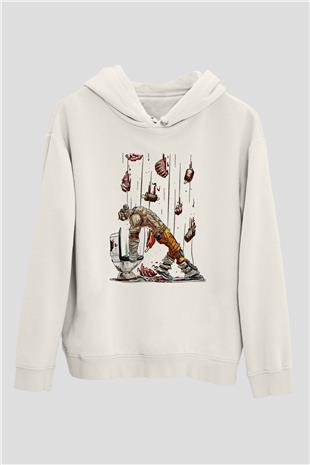 Borderlands Baskılı Beyaz Unisex Kapüşonlu Sweatshirt