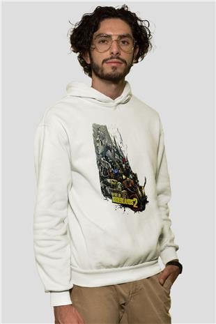 Borderlands Baskılı Beyaz Unisex Kapüşonlu Sweatshirt