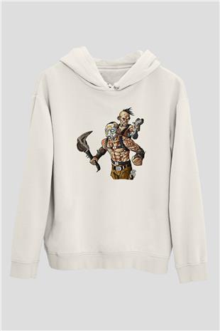 Borderlands Baskılı Beyaz Unisex Kapüşonlu Sweatshirt