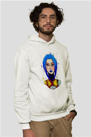 Borderlands Baskılı Beyaz Unisex Kapüşonlu Sweatshirt