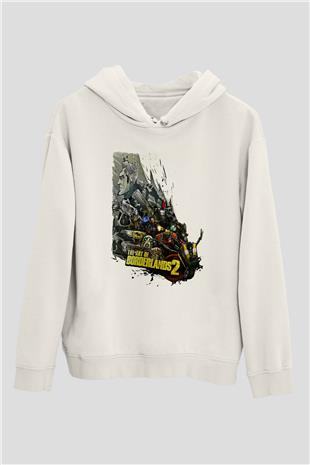 Borderlands Baskılı Beyaz Unisex Kapüşonlu Sweatshirt