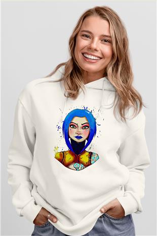 Borderlands Baskılı Beyaz Unisex Kapüşonlu Sweatshirt