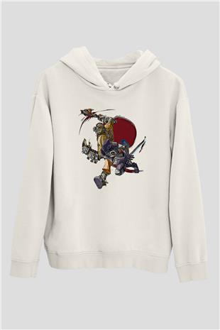 Borderlands Baskılı Beyaz Unisex Kapüşonlu Sweatshirt