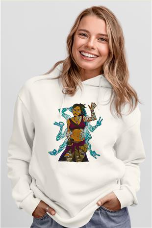 Borderlands Baskılı Beyaz Unisex Kapüşonlu Sweatshirt