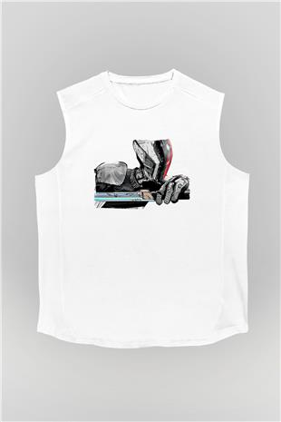 Borderlands Baskılı Beyaz Unisex Kolsuz Tişört - Tshirt