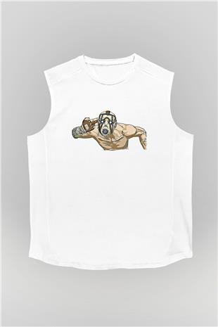 Borderlands Baskılı Beyaz Unisex Kolsuz Tişört - Tshirt