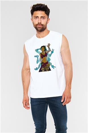 Borderlands Baskılı Beyaz Unisex Kolsuz Tişört - Tshirt