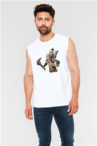 Borderlands Baskılı Beyaz Unisex Kolsuz Tişört - Tshirt