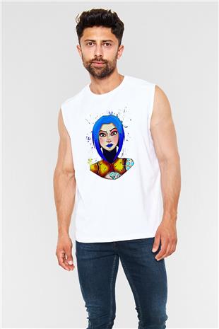 Borderlands Baskılı Beyaz Unisex Kolsuz Tişört - Tshirt