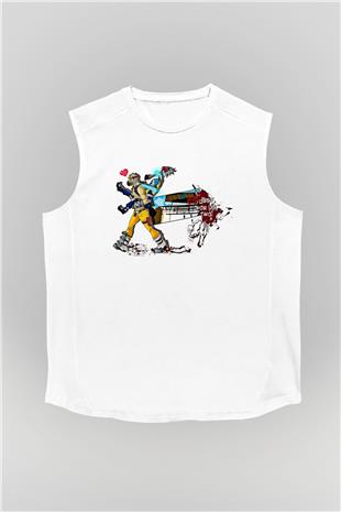 Borderlands Baskılı Beyaz Unisex Kolsuz Tişört - Tshirt